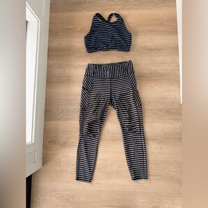 Athleta contender 7/8  and White Striped Sports Bra & Leggings Set